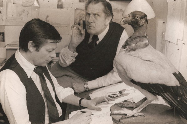 Richard Williams and actor Vincent Price develop their villainous character, who eventually became ZigZag the Grand Vizier.  At the studio at 13 Soho Square, London, 1970.  Their collaboration is discussed (with several more images) in a deleted scene on the DVD.
