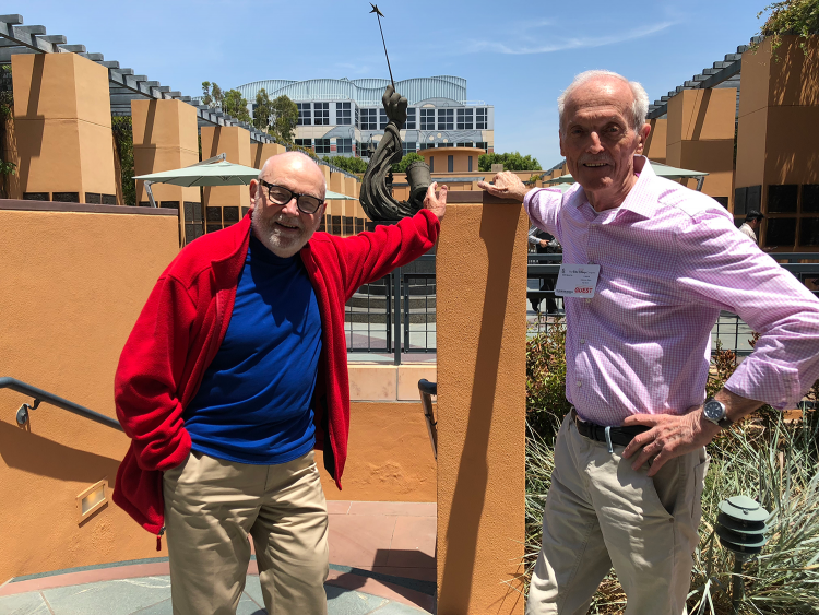 Burny Mattinson & Don Bluth in front of The Legends Plaza